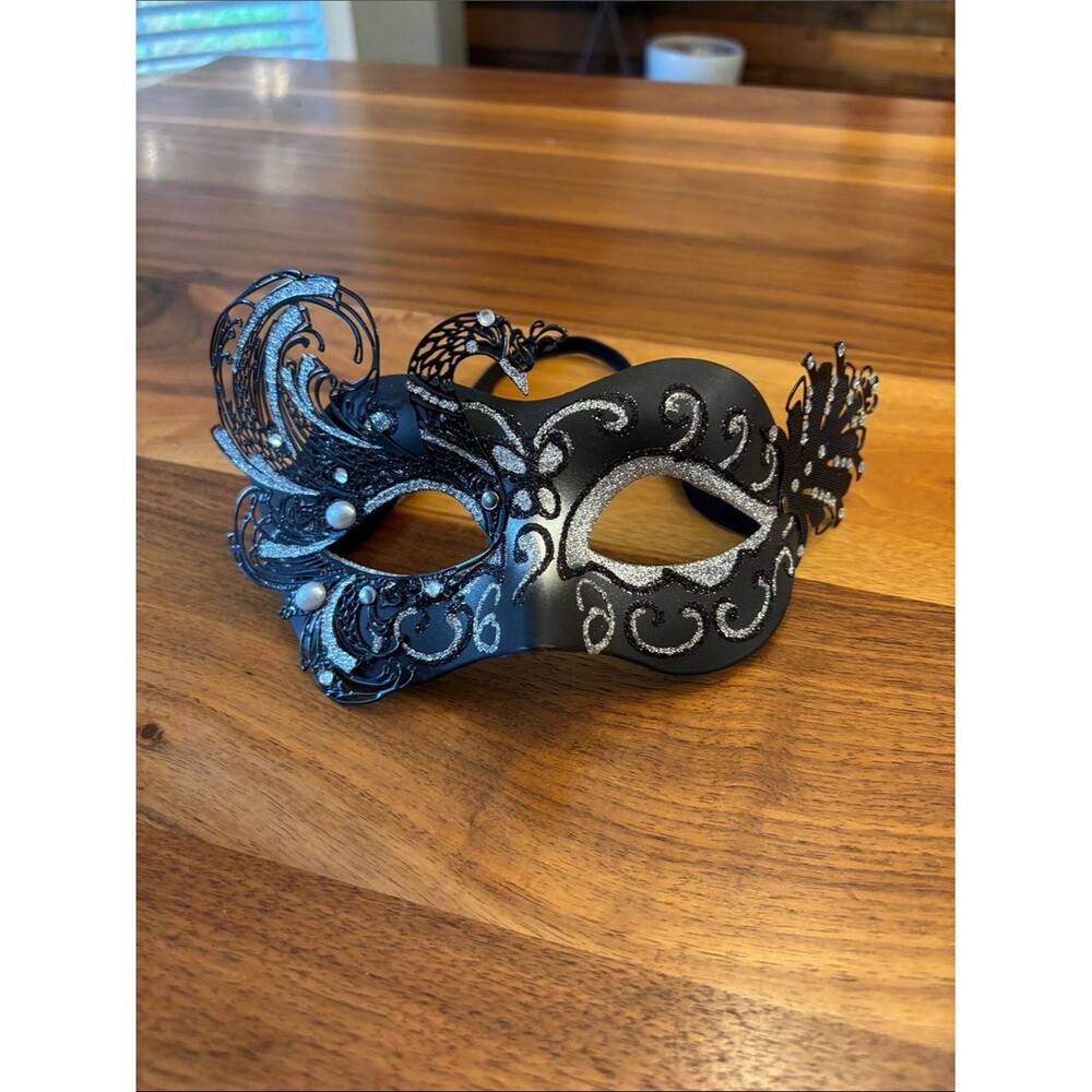 Black and Silver Masquerade Venetian Mask for Party, Prom, Mardi Gras